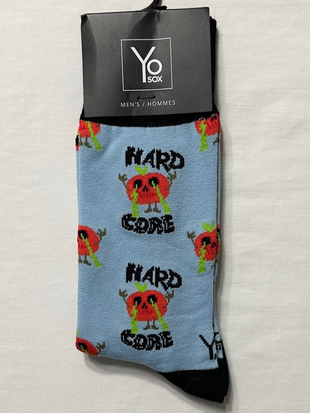 YOSOX Men’s Light Blue and Black ‘Hard Core’ Graphic Crew Socks - Fits 7-12
